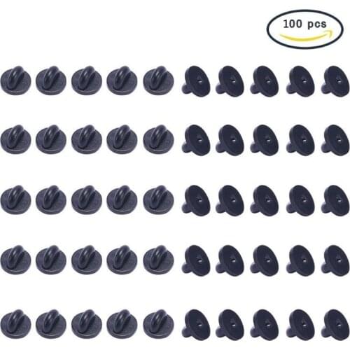 100Pcs Black PVC Rubber Brooch Pin Backs Comfort Fit Tie Tack Lapel Pin Brooch Backing Holder Clasps Jewelry Findings