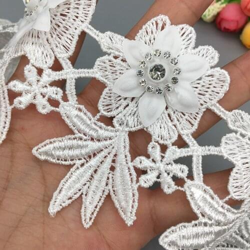 10X White Diamond 3D Flower Tassel Embroidered Lace Trim Ribbon Fabric Sewing Supplies Craft DIY For Costume Dress Hat 7.8cm
