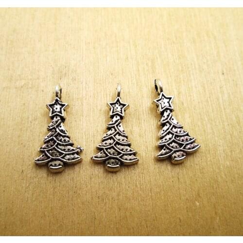 35pcs--21x11mm Christmas Tree Charms, Christmas Tree with star pendants DIY necklace/ bracelets charms antique silver tone