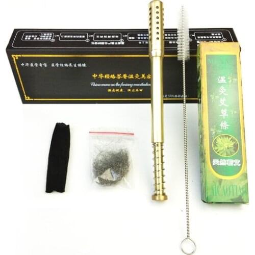 4mm/7mm copper warm moxibustion facial massage stick for body/face eye massage moxibustion apparatus with 70pcs moxa rod