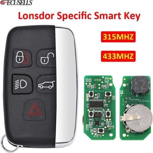 5 Buttons Lonsdor Specific Smart Key 315Mhz / 433Mhz for Land Rover for Jaguar 2015 2016 2017 2018 Work with K518ISE and K518S