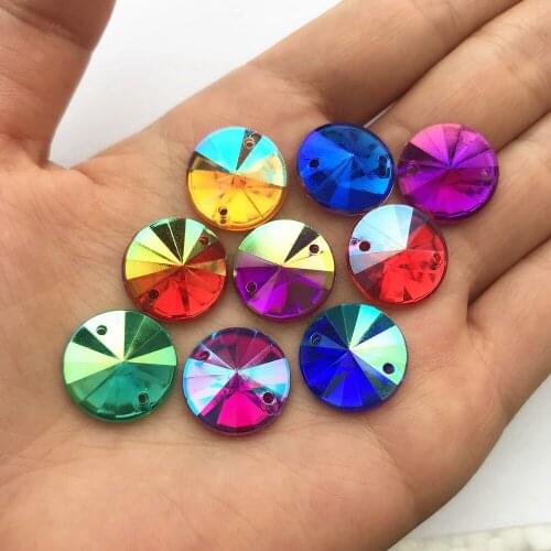 ACRYLIC Diy Colorful 16mm Green Blue Red Purple Yellow Ronud Sew on Wedding Rhinestone Crystal Stone for Crafts Decoration Dress