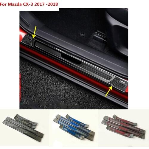 Car Stainless Steel pedal Door scuff plate Cover threshold stick external molding 4pcs For Mazda CX-3 CX3 2016 2017 2018