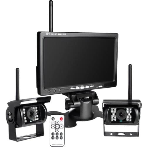 Wireless Front +Rear View 2 Backup Car Cameras With 7Inch Monitor Parking Assistance System For Truck Van RV Truck Trailer Bus