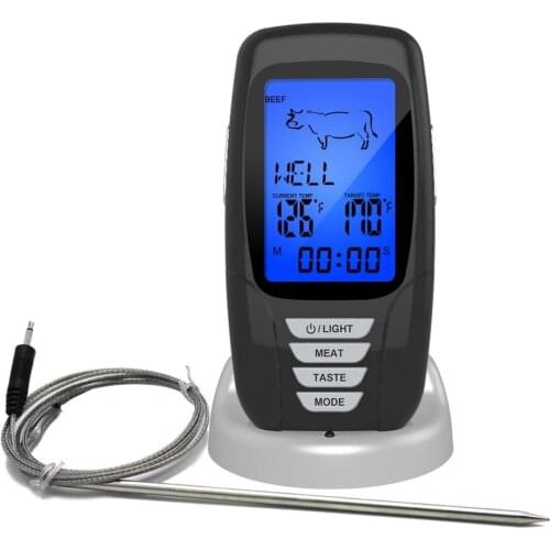 100m Wireless BBQ Thermometer Stainless Steel Barbecue Digital Display Clock Timer Backlight for Food Oven Grill Kitchen of Set