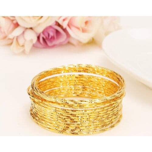 15 pc 24k Gold Women Gold big Dubai Bride Wedding Ethiopian Bracelet Africa Bangle Arab Jewelry Gold Charm girls India anklet