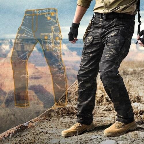 Multi-bag Stretch Camouflage Tactical Pants Men Plaid Waterproof Wear Resisting Breathable Cargo Trousers Outdoor Military Pant