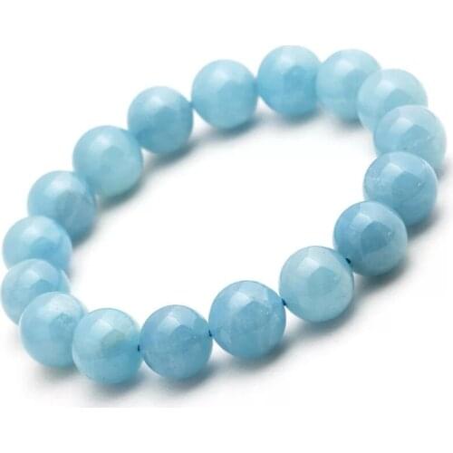 Top Natural Ocean Blue Aquamarine Bracelet for Woman Man Crystal Beads Stretch Jewelry 7mm 8mm 9mm 10mm 11mm 12mm 13mm 14mm 15mm