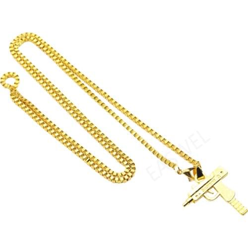 Supreme Gun Silver Pendant Necklace Chain 18KT Plated Hip Hop Box Logo Uzi