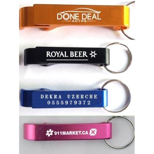 DHL 300pcs/lot New promotion customed printed logo gift Metal aluminum alloy bottle opener metal keychain laser LOGO