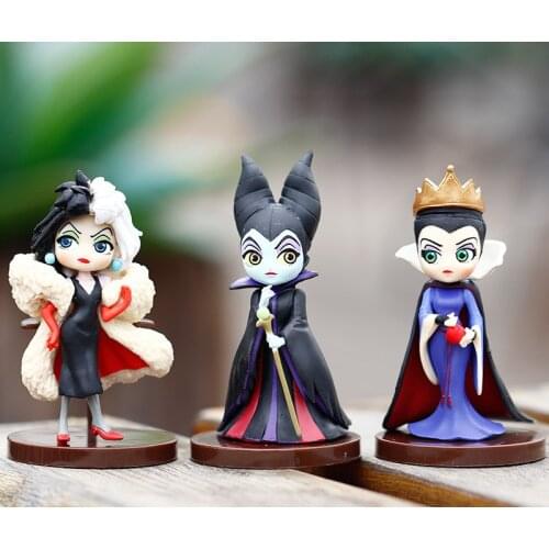 Disney 3PCS Q posket Petit Villains Set Descendants 2 Maleficent Cruella de Vil Queen Action Figure Model Gift Toys for Children