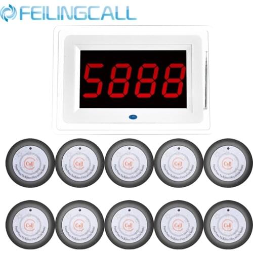 FL-209 Receiver Host +10Pcs Call Button Wireless Waiter Nursing System For Restaurant Hospital Cafe Bar Pager Customer Service