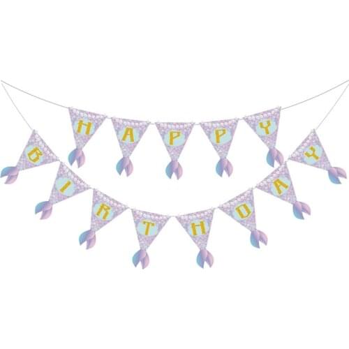 Mermaid Tail Design Garland Happy Birthday Banner Kids Party Decoration Creative Glitter Bunting Birthday Party Mermaid Supplies
