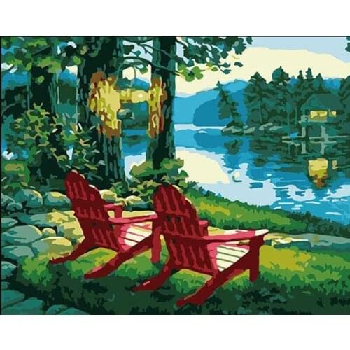 Lakeside chair Scenery 40x50CM DIY Digital Painting By Numbers Modern Wall Art Oil Painting Holiday Gift Home Decor Big Size