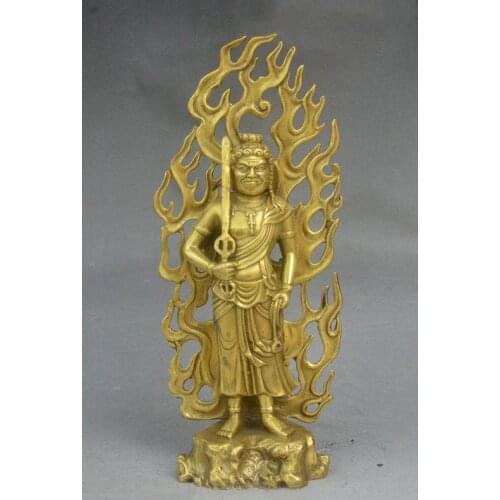 11" Tibet Buddhism Brass Sculpture Japan Fudo Myo-o / Acalanatha Buddha Statue