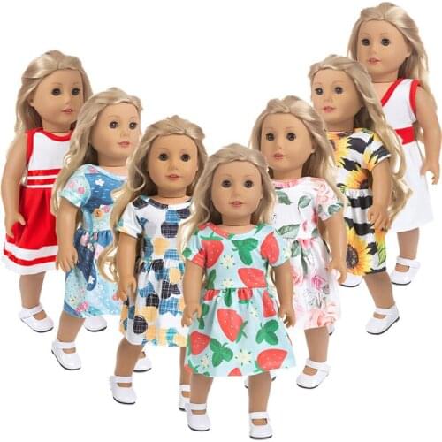 2021 Clothes Printed Summer Dress Fit 18 Inch American&43 Cm Baby New Born Doll One Generation Girl`S Toy