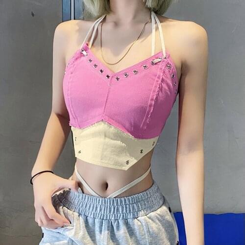 Summer new womens solid color slim slimming navel fashion hit color sexy halter top