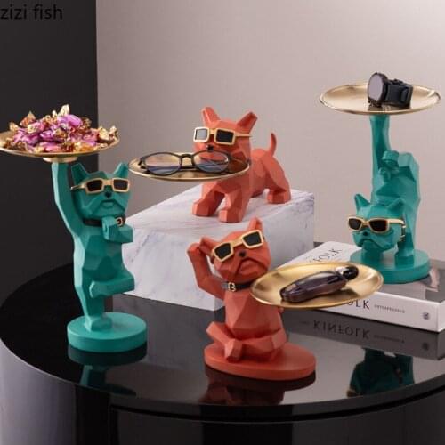 Resin Storage Ornaments Metal Storage Tray Key Plate Organizer Jewelry Tray Home Decoration Crafts Statue Figurines Furnishings