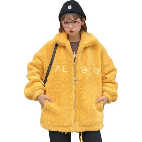 Fashion Harajuku Style Oversized Teddy Jacket Women Boyfriend Parkas Long sleeve Yellow Green Winter Jacket Female Coat Women