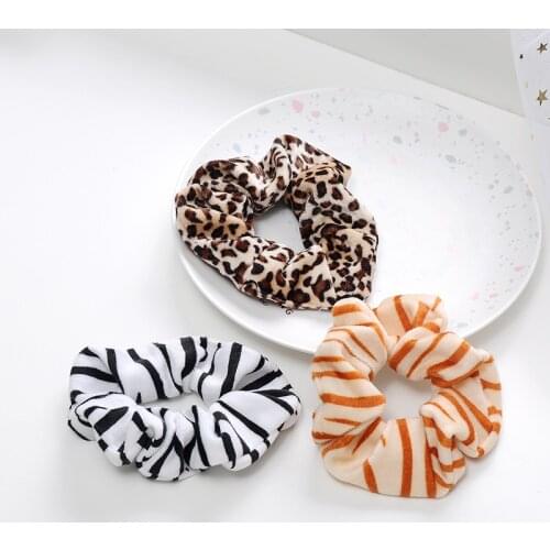 2021 Trendy Plush Scrunchie chouchou Women Girls Retro Elastic Hair Rubber Bands Set Accessories Vintage Leopard Hair Tie Rope