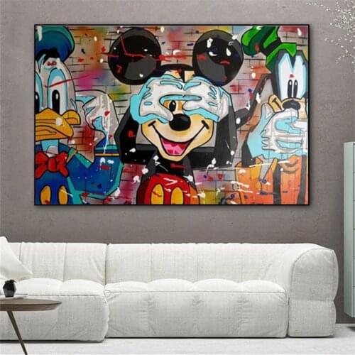 Cartoon Funny Mickey Graffiti Art Disney Mouse Donald Duck Canvas Painting Posters Prints Wall Art Picture for Childrens Room