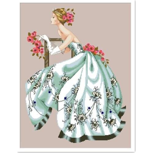 Rose fairy white dress cross stitch kit people design cotton silk thread 14ct 11ct linen flaxen canvas embroidery DIY needlework