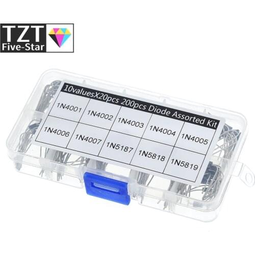200Pcs 10 Values Rectifier Diode Assorted Kit 1N4001 1N4002 1N4003 1N4004 1N4005 1N4006 1N4007 1N5817 1N5818 1N5819 + Box