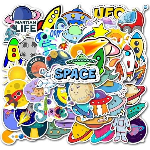 50pcs Pack Cartoon Planet Astronaut Children Waterproof Stickers Skateboard Guitar Suitcase Motorcycle Sticker Kid Graffiti Toy