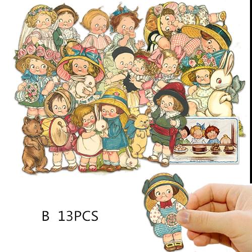 15PCS vitage cute doll Stickers Crafts And Scrapbooking stickers kids toys book Decorative sticker DIY Stationery