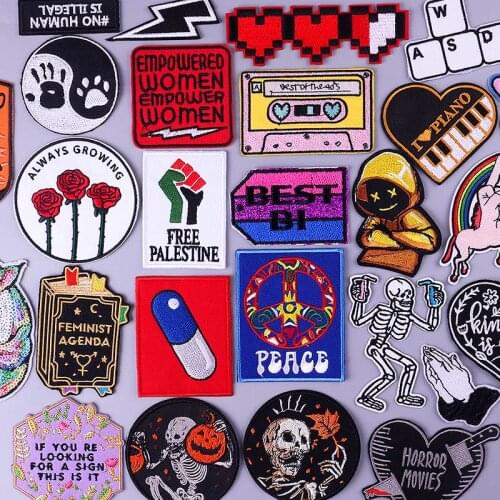 Hippie Rock Skull Patches On Clothes Punk Embroidered Fusible Patch DIY Biker Clothing Stickers Jackets Badge Applique Parches