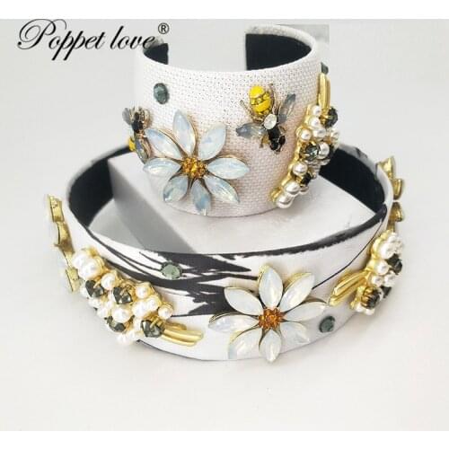 Vintage Bohemian bee Beads Headband Elastic Rhinestone Headband for Women Fashionable Handmade Shiny Headwear Party Headwear