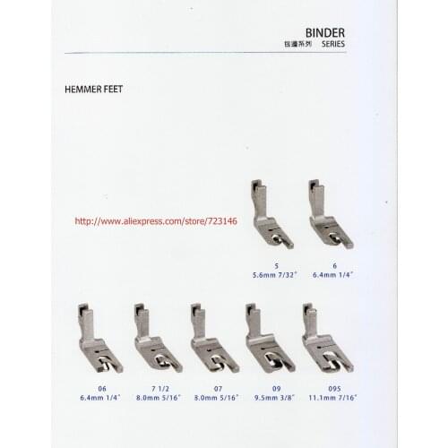490359/F502 HEMMER FEET SERIES industrial lockstitch sewing machine presser foot 5.6mm 7/32" 6.4mm 1/4" 6.4mm 1/4" 8.0mm 5/16"