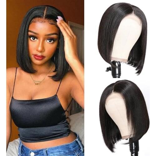 MS Lula Transparent 4x4 Clsoure Bob Wig Short Inches Straight Hair Pre Plucked 180% Density Remy Human Hair