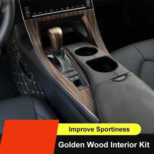 QHCP Gold Wood Grain Car Gear Head Knob Cover Door Bowl Handle Steering Wheel Button Frame Interior For Toyota Avalon 2019