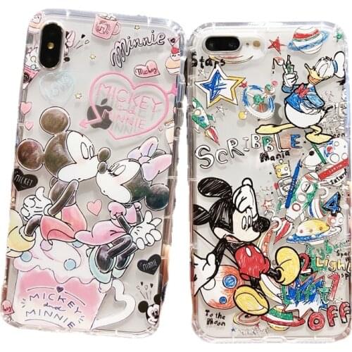 Disney Mickey Couple Cartoon Phone Case for IPhone 6 6s 7 8 Plus Xr Xs Max 11 12 Pro Max Transparent Minnie Silicone Phone Case