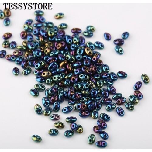 10g/lot 2.5x5mm Czech Double-hole Glass Beads Colored Oval Glass Beads For Jewelry Making Necklace Bracelet Handmade Accessories
