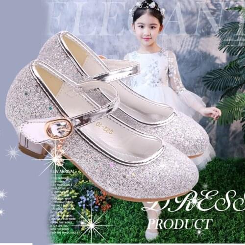 JY Children Girls Bling Shoes High Heel 3cm Princess Cinderella Ballet Performance Party 4Colors 25-38 833-10 GZX03