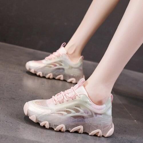 Dad Shoes Women 'S Ins Tide 2021 Spring And Summer New Breathable Mesh Luminous Jelly Thick Bottom Sports Casual Women 'S Shoes