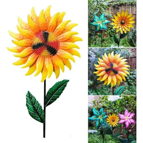 Garden Decoration Stake Simulation Metal Flower Outdoor Ornament Large Colorful Lawn Statue Peg for Yard 1.1m Tall TN88