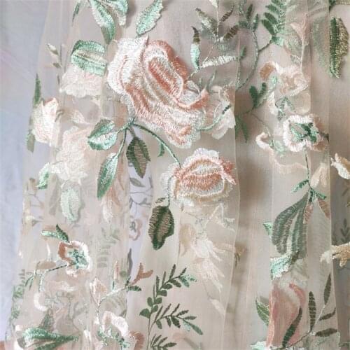Soft Mesh Lace Fabric Embroidered Flower Leaves Dress Gown DIY Accessories VXZ110928 1yard/Lot