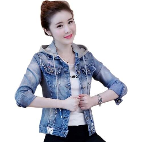 Women Denim Jacket 2021Spring Autumn Hooded Cowboy Overcoat Ladies Casual Jackets Schoolgirl denim Coat Women Slim Coats B1092