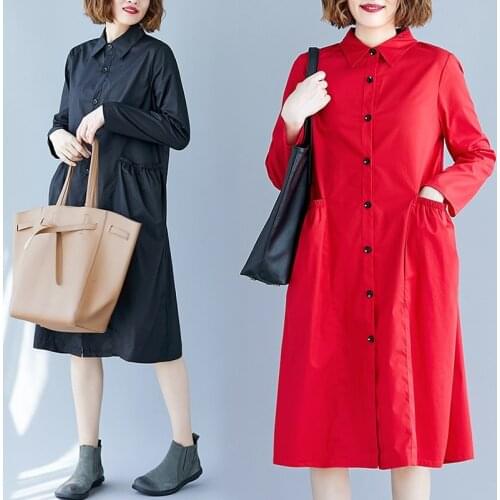 Spring Dresses 2020 Vintage Large Tunics Female Shirt Dress Long Sleeve Chinese Style Xxl Dresses For Women Plus Size 11135
