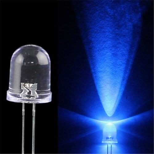 100pcs Ultra Bright LED 10mm Blue Green LEDs Light Super Bright Blue 11000-12000 mcd 460-470nm High Quality