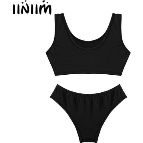 Iiniim 2Pcs Womens Japanese Schoolgirl fancy Role Play Costume Lingerie Set U Neck Bikinis Crop Top with Mini Briefs Underwear