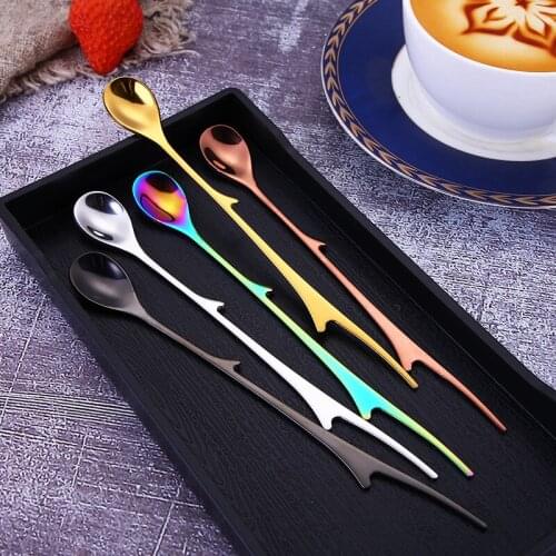304 Stainless Steel Tableware Coffee Stirring Spoon Long Handle Titanium Creative Branch Dessert Teaspoon Gift