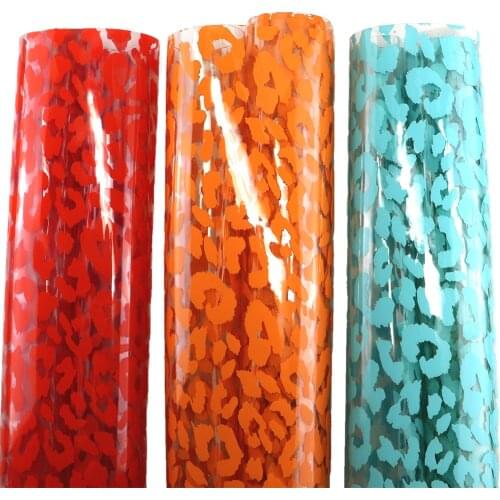 0.8mm Thickness 30x120cm Transparent PVC with Leopard Tiger clear pvc vinyl Fabric For bags materials BH052