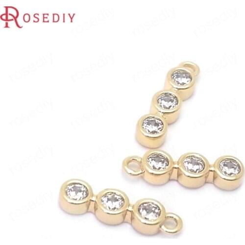 39071)6PCS 11x3MM 24K Gold Color Brass and Zircon 3 Round Circle Charms Pendants Jewelry Making Supplies Diy Accessories