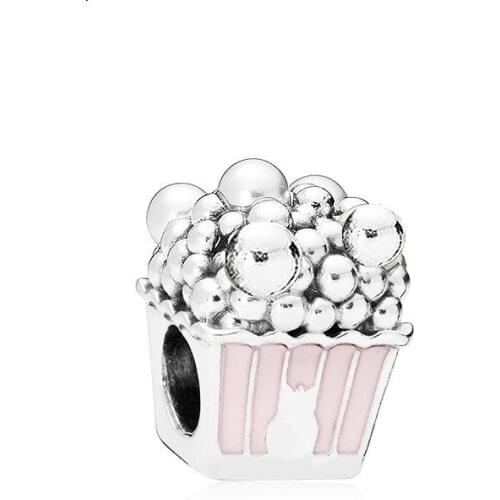 5PCS Jewelry Accessories New Pink Enamel Popcorn Metal Big Hole Beads Fit DIY European Pulseiras Charm Bracelets & Bangles Craft