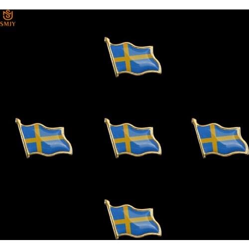 5PCS Euro Meta Collectible Badge Sweden Flag Brooch Tie Clothing Lapel Wear Pins Jewelry