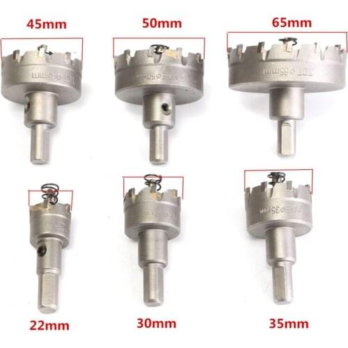 6Pcs Carbide Core Drill Bit Set Hole Saw Metalworking Cutter Stainless Steel Alloy Metal Drilling Tip 22-65mm Drill Bit